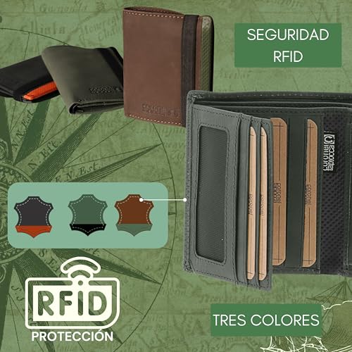 Miniatura 5 de Coronel Tapiocca Cartera Aladino Kaki Hombre Adolescente Con Compartimentos Billetes, Bolsillo Y Ranuras Tarjetas