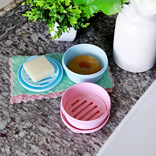 Titati Plastic Travel Soap Container Portable Soap Case For Shampoo Bar Round Soap Holder With Leak-Proof Lid For Bathroom Shower Gym (Pink + Blue) #TOP5