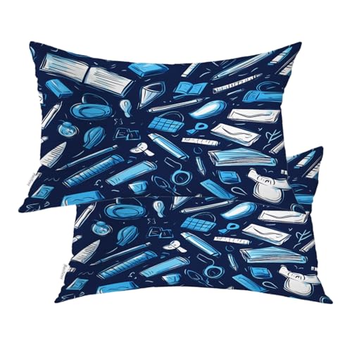 Baonews Lot de 2 housses de coussin bleues dessinées à la main avec fermeture éclair dissimulée pour cheveux, peau, lombaire, 30,5 x 50,8 cm