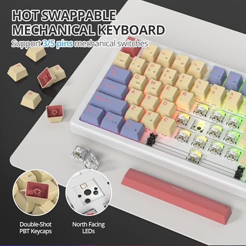 Image of 75% Cotton Candy Creamy Mechanical Keyboard Wired, Creamy Sound Gasket Gaming Thocky Keyboard with Knob, Hot Swappable RGB Custom Keyboard, Pre-lubed Cream Switch Keyboard (82 Candyfloss)