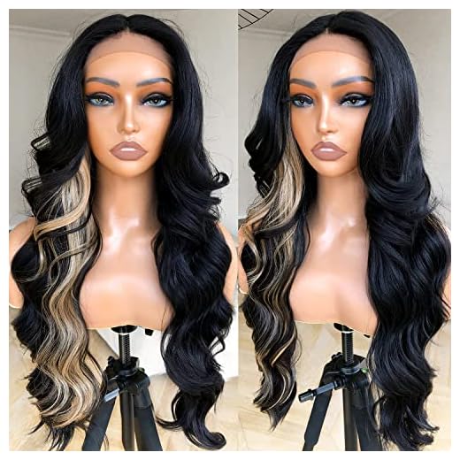 BlackSwern Skunk Strip Wigs, Blonde Skunk Strip Body Wave Lace Front Wigs Pre Plucked, Glueless Lace Wigs for Black Women