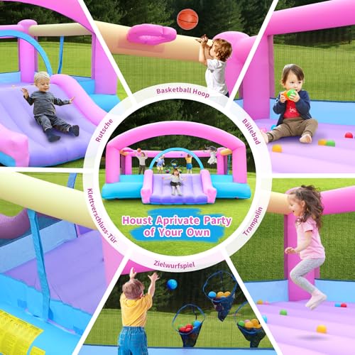 DIYJOTOFUN hüpfburg Kinder mit rutsche und kletterwand, hüpfburg gebläse inklusive, innen und außen hüpfmatratze für Kinder Bouncy Castle 3-10 Jahre 274 x 310 x 218 cm Outdoor hüpfburgen (Große)