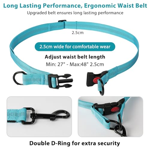 vsshe Joggingleine Hunde, Freihandleinen Hundeleine mit Verstellbarem Hüftgurt, Reflektierende Elastische Bauchgurt Hundeleine mit Dual Griffe für Spazieren Wandern Joggen(für alle Hunderassen) Blau