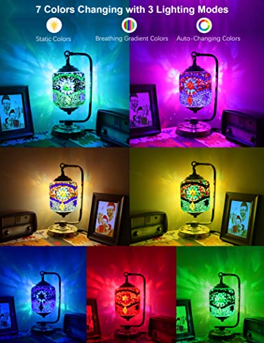 Turkish Moroccan Lamp, Update 360° Ratating Decorative Colorful Mosaic Tiffany Table Lamp , 7 Color Glass Handmade Desk Bedside Night Light With 2 Usb Port, Antique Boho Lamp For Bedroom Home Office #TOP2