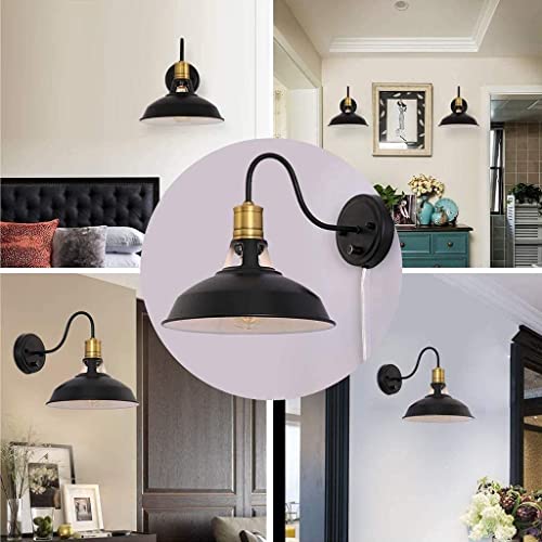 Lámparas retro LED de pared negras con enchufe e interruptor pack de 2 5
