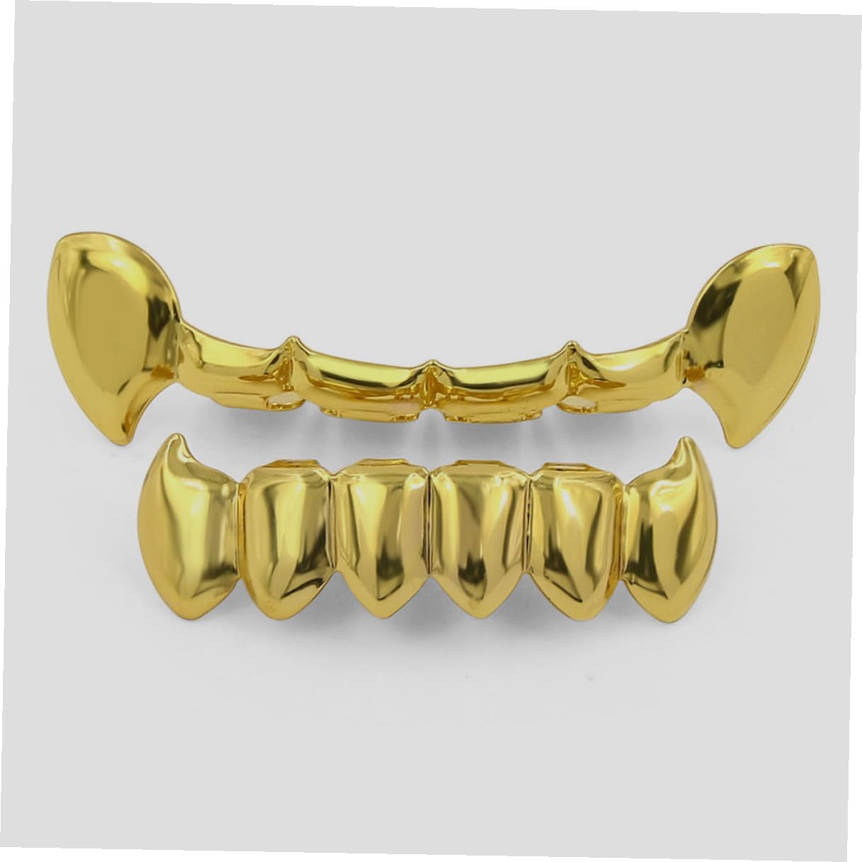 Hip Hop Gold Teeth Grills for Men, Gold Color Smooth Surface Fake Teeth Cap Set, Halloween Party Costume Accessory for Rappers and Cosplay