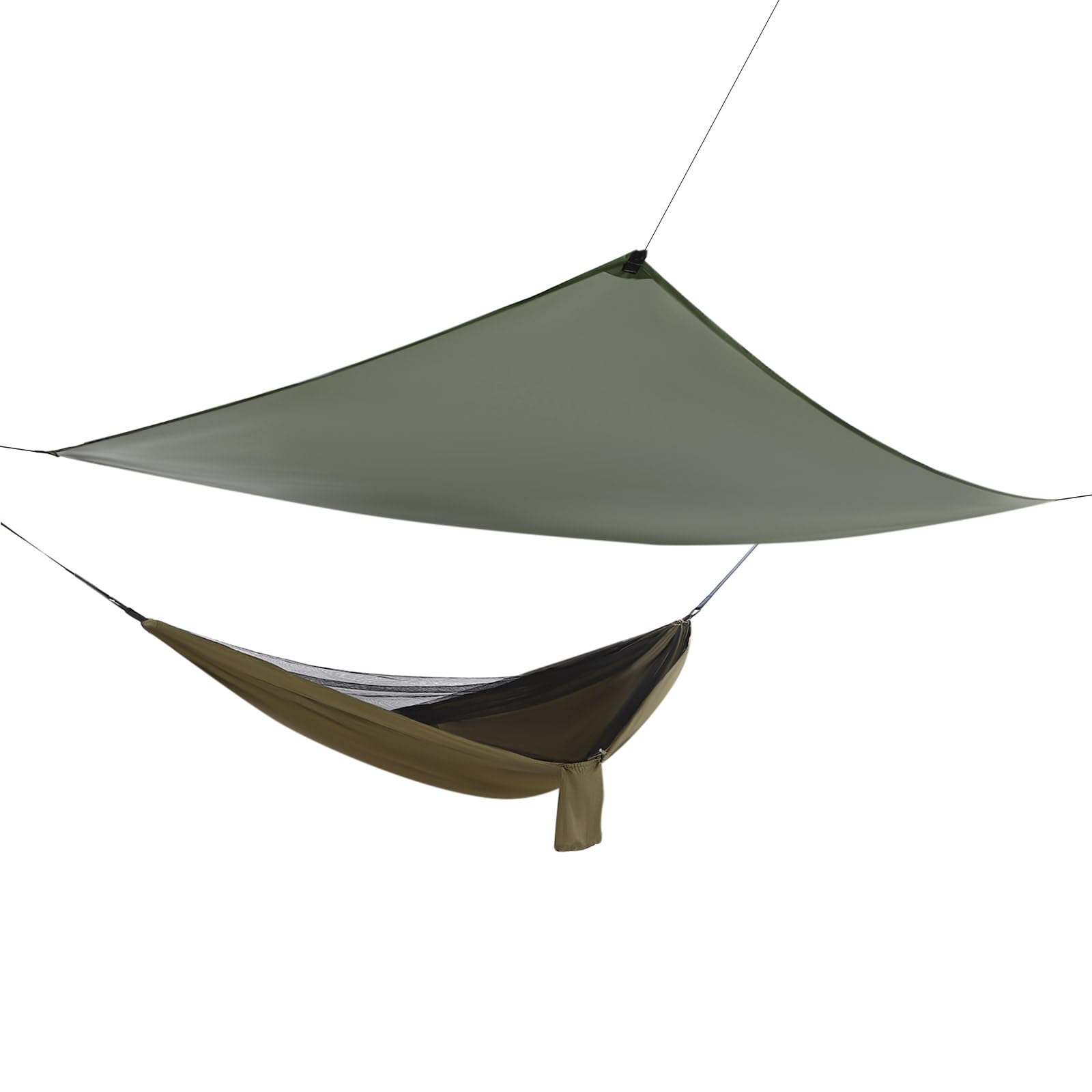 Amaca da campeggio con zanzariera e telone per tenda, traspirante, in nylon e poliestere, da viaggio, portata 200 kg, 2,9 x 1,4 m (verde militare)