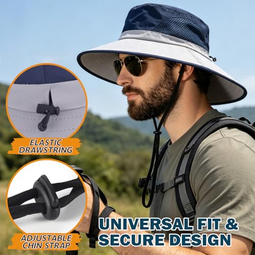 Image of Wide Brim Sun Bucket Hat, Waterproof Boonie Hat for Men & Women | UPF 50+ UV Protection, Adjustable Fit, Chin Strap & Sweatband, Foldable Durable for Fishing Hiking Garden Beach