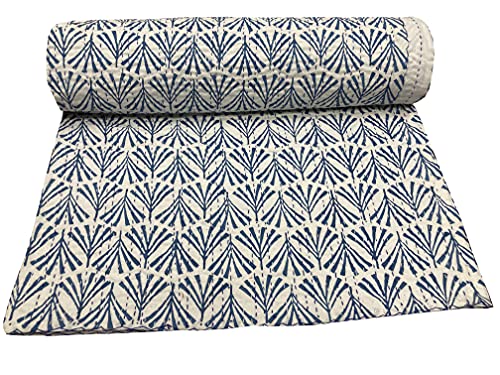 Indian-Shoppers Indische Decke mit Handblockdruck, Überwurf, Bettüberwurf, Boho-Baumwolle, Tagesdecke, Doppelgröße, Baumwollbezug, Dekor Cover