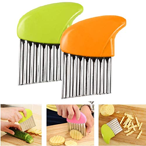 kuou 2 cuchillos de acero inoxidable para patatas fritas, patatas fritas francesas, cuchillos para cortar patatas, patatas fritas, frutas y verduras