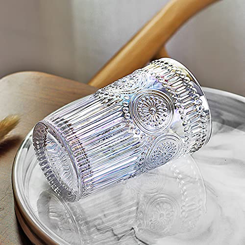 Kingrol 6 Pack 12 Oz Romantic Water Glasses, Rainbow Drinking Glasses Tumblers, Vintage Glassware Set For Juice, Beverages, Beer, Cocktail #TOP3