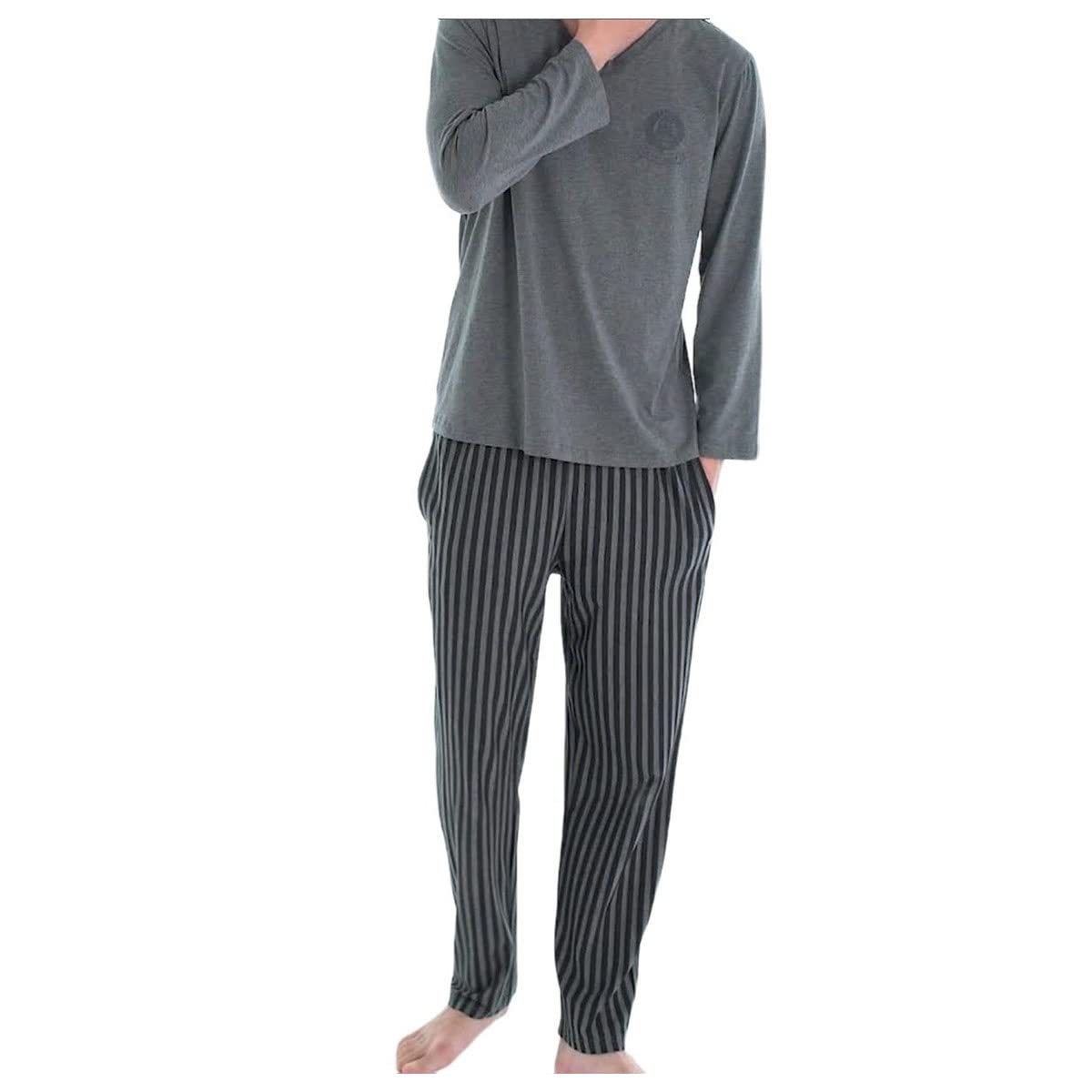 Pyjama homme coton hiver en taille XXL avec ensemble de nuit manches longues coloris A