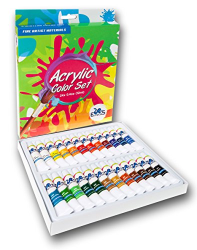 ACRYLIC PAINT SET - Best Artist Kit of 24x12ml - Color Paint - For Kids Adults Beginners and Professionals - Ebook - For Canvas, Wood, Clay, Fabric, Nail Art, Ceramic And Crafts - Money Back Guarantee