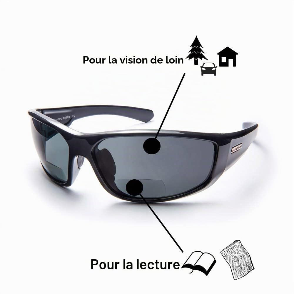 Urbanium Eyewear modèle Rio - lunettes de soleil et lunettes de lecture (bifocales) avec verres polarisés en gris et monture en noir en différentes épaisseurs