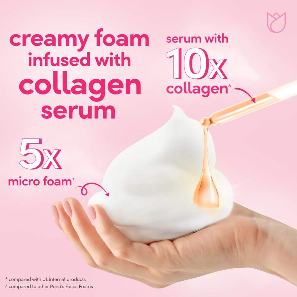 POND'S Serum Whip Facial Foam for nourished, bright skin, Bright Beauty, Infused with Collagen Serum, Vitamin B3 & French Rose Extract, 100g