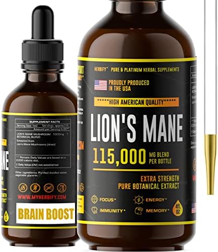 Lions Mane Supplement - Daily Mushroom Supplement for Memory, Focus & Clarity - Brain Booster - Lions Mane Tincture for Natural Immune Support - Vegan, Organic - 4 Fl oz
