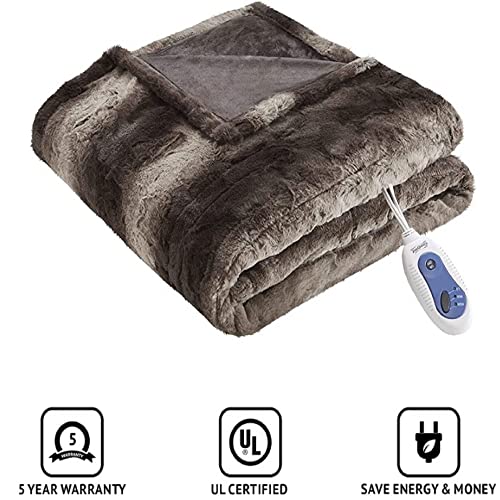Beautyrest Zuri Reversible Faux Fur To Mink Electric Blanket, Auto Shut Off, Virtually Zero Emf, Multi Heat Setting, Ul Certified, Machine Washable, Brown Throw 50X70 #TOP5