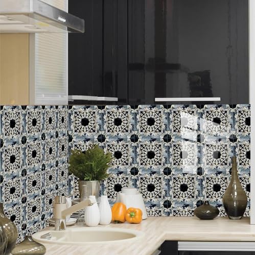 Papier peint ethnique bleu imperméable et résistant à l'huile