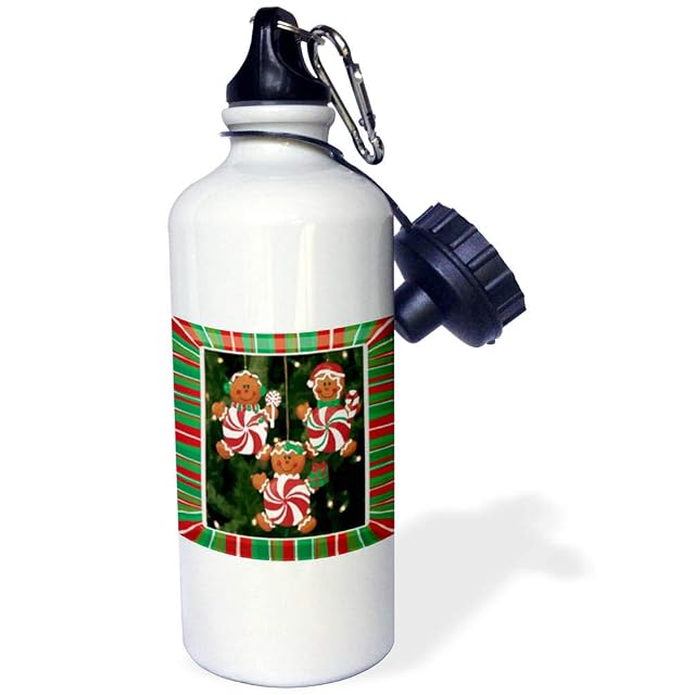 3dRose Peppermint Gingerbread Ornaments - Sports Water Bottle 21 oz White