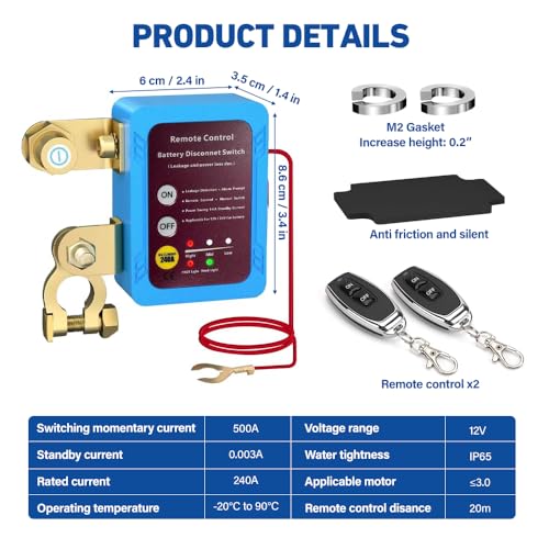 RNPKZ Drahtloser Ferngesteuerter Auto Trennschalter, 240A Batterietrennschalter 12V mit Fernbedienung, Batterie Kill Switch Anti-Diebstah, Automatische Abschaltung Schalter für Auto RV, LKW, ATV, Boot