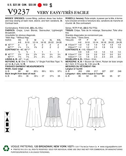Vogue Patterns V9237 Misses' A-Line, Back-Ruffle Dresses Sewing Pattern, Size Zz (Lrg-Xlg-Xxl) #TOP1
