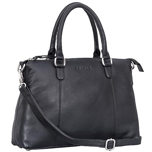 ROYALZ 'Payton' Elegante Lederhandtasche Damen Echtleder Klein Vintage Henkeltasche Ledertasche Frauen, Farbe:Schwarz