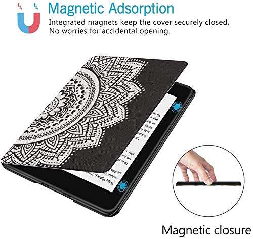 QIYI Case Fits Kindle Paperwhite 10th Generation 2018 Released eBook Reader Covers PU Leather Smart Cover with Auto Wake / Sleep Waterproof Cases for Kindle Paperwhite 4 - Black White Mandala