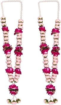 Handmade Shubh Vivah Artificial Flowers Jaimala, Vadhu VAR Mala Garland for Groom, Flower colllins for Wedding, Pack of 2.