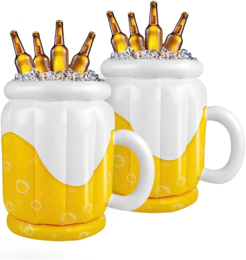 Bdecoll Paquete de 2 enfriadores inflables grandes, jarra de cerveza inflable enfriador, bebida floatie y Oktoberfest accesorios para fiestas, decoraciones de fiesta de verano