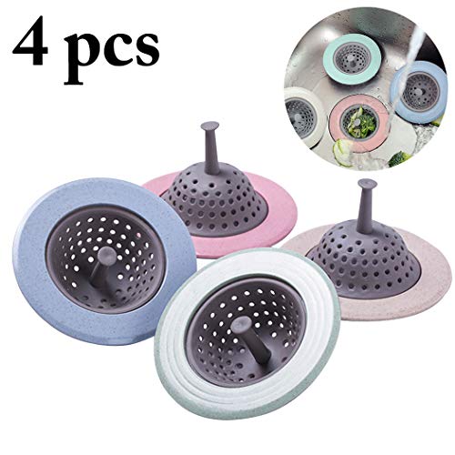 Abflusssiebe, Outgeek 4 PCS Silikon Sink Sieb Breitrand Drain Sieb Waschbecken Zubehör für Küche Badezimmer (4 Farben)