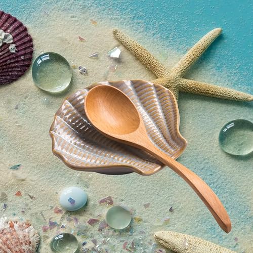 Gomakren Spoon Rest for Stove Top, 5 inch Cooking Spoon Holder for Kitchen Counter, Ceramic Coffee Spoon Rest, Heat-Resistant Spatula Holder Utensil Rest, Farmhouse Kitchen Decor, Shell Shaped, Gray