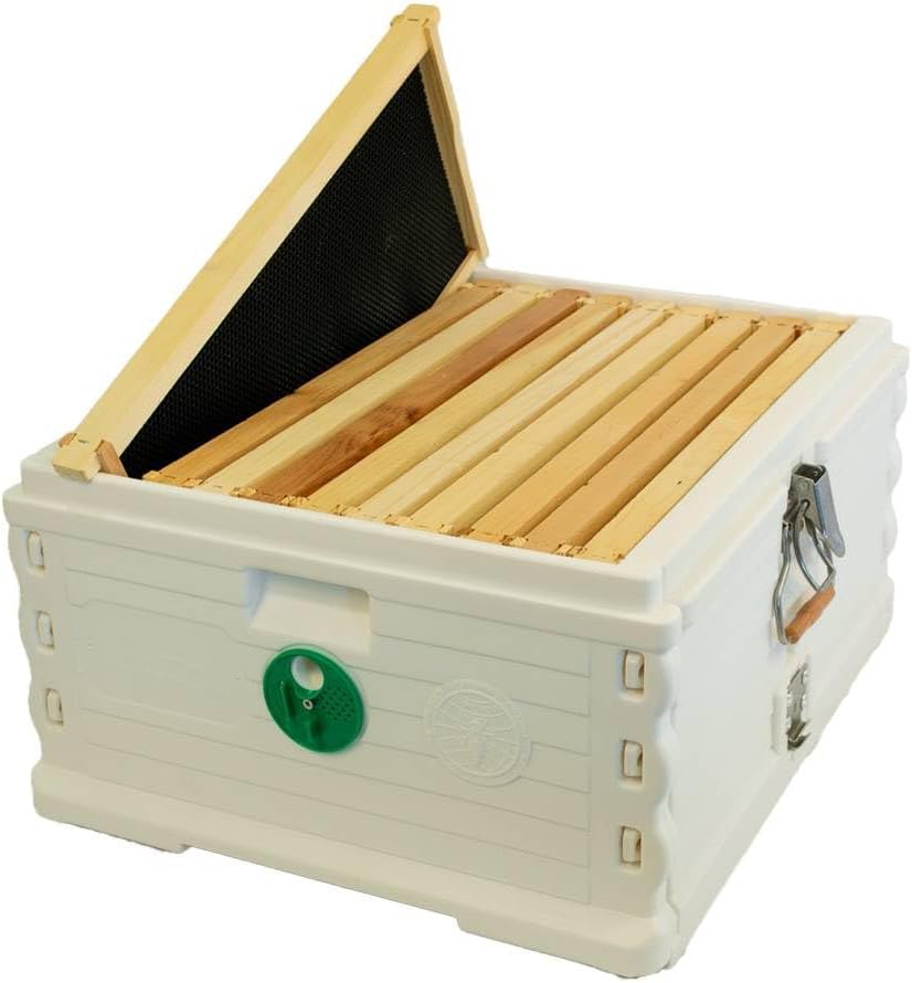 Apimaye Insulated Deep Super with 10 Wood Frames with Premier Double Waxed Foundation. (Tan Body Green Entrance)