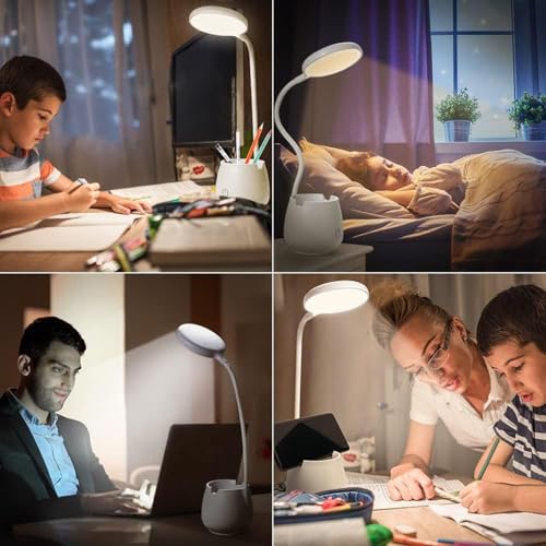 Image of Rechargeable LED Study Lamp with Flexible Arm & Phone Holder -3 Color Modes, Adjustable Brightness Desk Light for Reading, Study, Work, Bedside Table Lamp for Home, Office & Students (Portable)