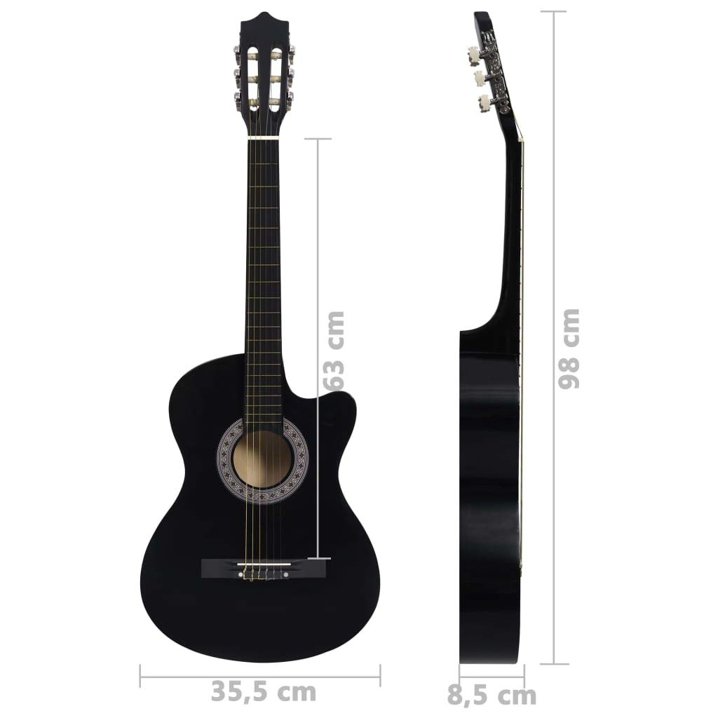 38 Pulgadas Guitarra Acústica con Cuerdas de Acero para Principiantes Adultos y Estudiantes, Elegante Diseño de Color Único (Negro)