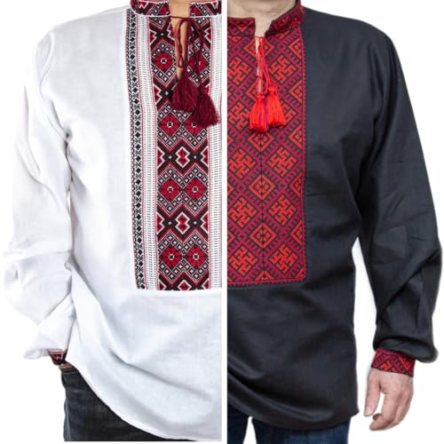 EASTER GIFT SET 2 VYSHYVANKA Men's Ukrainian Embroidered LINEN shirt wedding Handmade 3XL