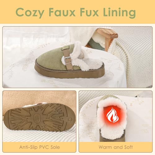 Women's Fuzzy Platform Slippers with Adjustable Buckle, Anti-Slip Sole Cozy Comfy Warm Winter Indoor Outdoor Slip-On House Shoes3