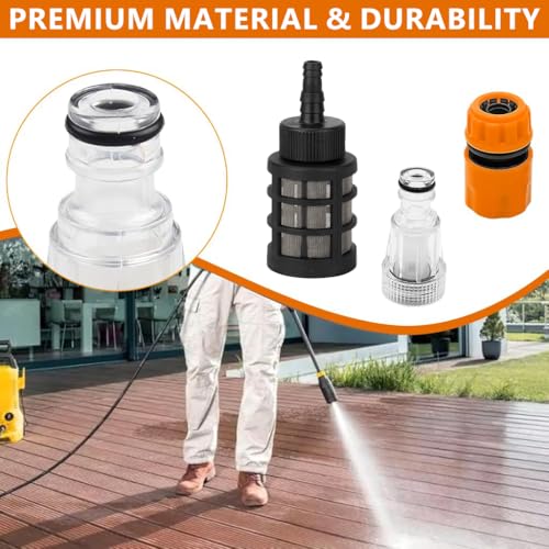 Image of HASTHIP Universal High-Pressure Quick Connector for Pressure Washer with 3m Hose, Mesh Filter and Adapter, Quick Release Rubber Leak-Proof Hose Connector, Universal Washer Hose