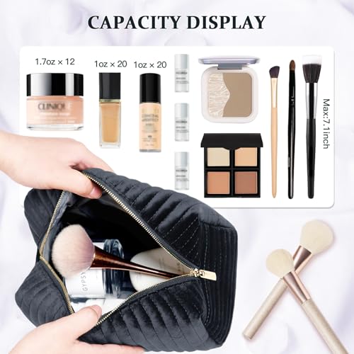 Image of COSHAYSOO Travel Makeup Bag Quilted Make Up Pouch Initial Cosmetic Case with Butterfly Decorations for Women Birthday Easter Mothers Christmas Valentines Graduation Appreciation Gifts Black Letter N