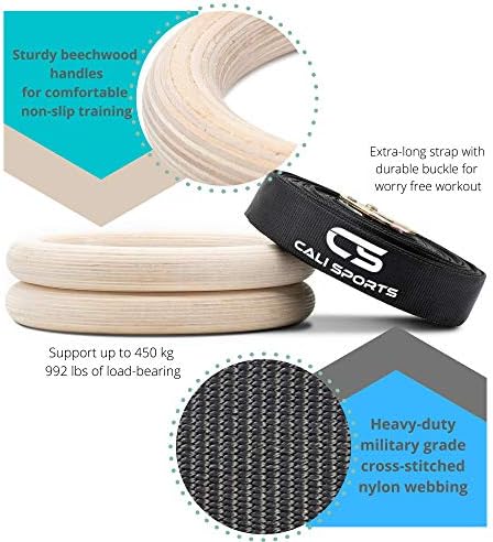 CALI SPORTS Wooden Gymnastic Rings, Olympic Rings Best Rated Gymnastics Equipment for Home, Gym Rings Calisthenics Equipment
