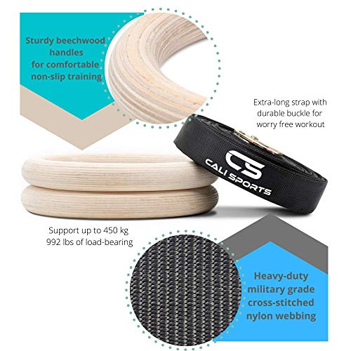 image for CALI SPORTS Wooden Gymnastic Rings, Olympic Rings Best Rated Gymnastic