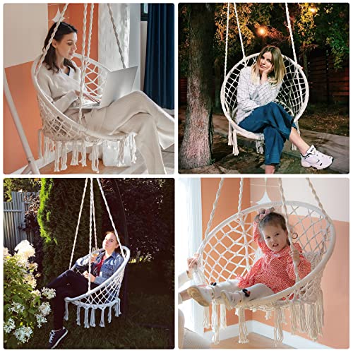 SURPCOS Hammock Chair Macrame Swing, Upgraded Max 550 Lbs Hanging 100% Cotton Rope with Stainless Steel Hardware Kits for Indoor and Outdoor Use (Beige) - Thumbnail 4