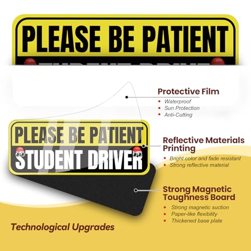 Image of 4Pack Student Driver Magnet for Car, Please BE Patient Student Driver, 2025 New Driver Sticker, Magnetic, Waterproof, Night Reflective and Durable, 9 X 3.5inch