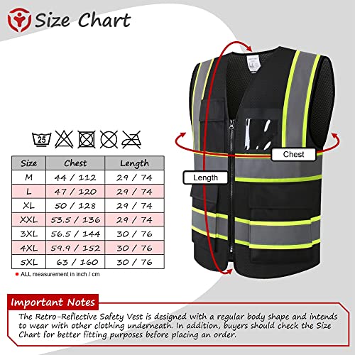 Asiphitu Reflective High Visibility Safety Vest For Men Women Security With Pockets Zipper Front For Work Vest With Reflective Strips Meets Ansi/Isea Standards(H-Black-Xl) #TOP3