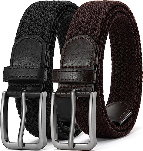 Image of DOOPAI Braided Stretch Belt for Men, Elastic Woven Belt, casual Fabric Golf Belt, 1 3 /8 inch for golf pants jeans, Gift Box