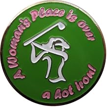 A Womans Place is Over a Hot Iron Golf Ball Marker with Matching Hat Clip