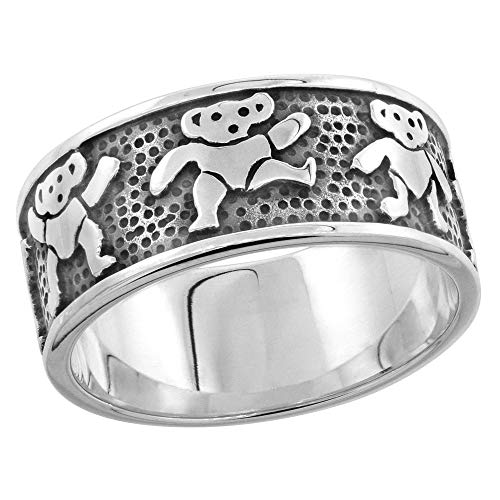 Sterling Silver Dancing Bears Ring for Women and Men 5 16 inch Wide Size 8