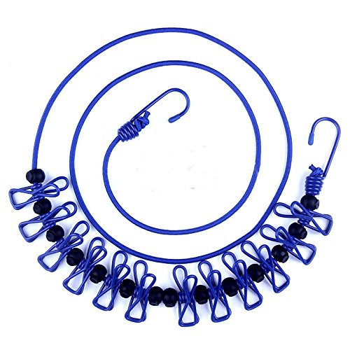 Vshinic Travel Clothesline Retractable Clothesline,Wind-Proof Clothesline,Washing Line,Laundry Line Camping Clothesline Rope with 12pcs Clothespins Clips for Outdoor & Indoor Blue