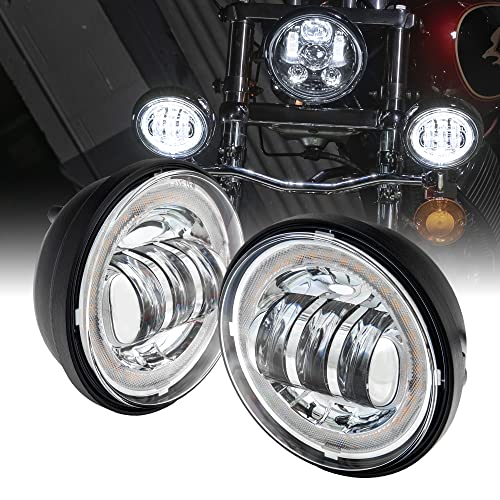2Pc 4.5" Osram Led Harley Fog Passing Light [Halo] [Chrome-Finish] [6,500K] [2,880 Lumens] Motorcycle Passing Fog Lamp Light For Harley Davidson Accessories Road King Glide Street Glide Electra Glide #TOP25