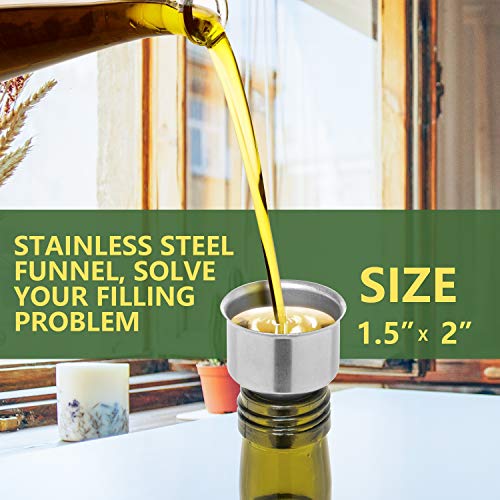 Rocinha Olive Oil Dispenser Bottle Set, Dark Green Olive Oil Bottle, Glass Olive Oil Bottle for Kitchen Cruet Set, Olive Oil Bottle with Stainless Steel Funnel, Pour Spouts, Labels,2 Pack 17oz