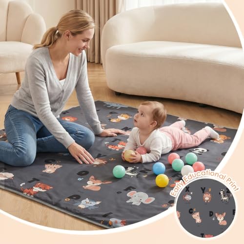 Image of 50inch Foldable Baby Playpen Collapsible Play Yard with Mat /Ocean Balls /Bag (Gray, 50 * 50 * 25.59inch)
